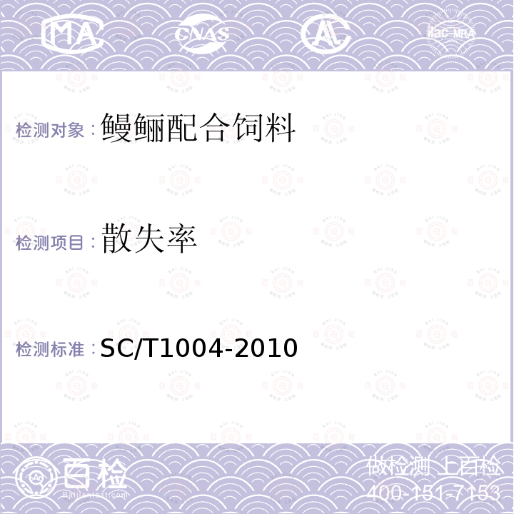 散失率 SC/T 1004-2010 鳗鲡配合饲料