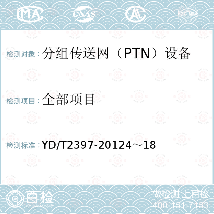 全部项目 分组传送网(PTN)设备技术要求