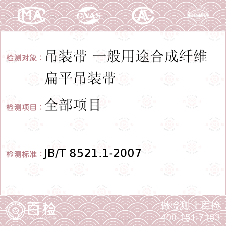 全部项目 JB/T 8521.1-2007 编织吊索 安全性 第1部分:一般用途合成纤维扁平吊装带