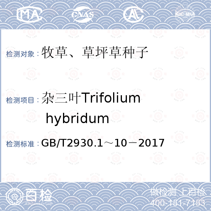 杂三叶Trifolium hybridum GB 2930-1982 牧草种子检验规程