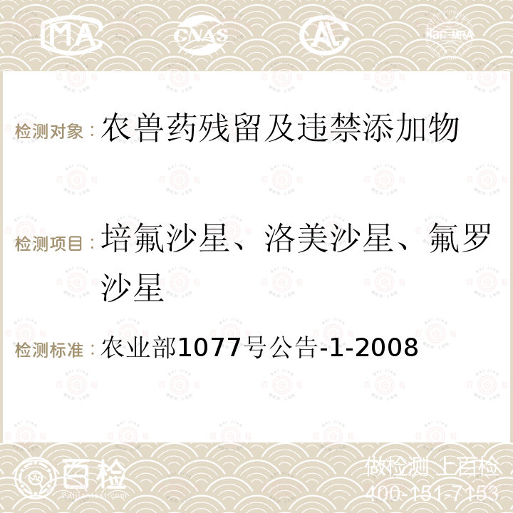 培氟沙星、洛美沙星、氟罗沙星 水产品中17种磺胺类及15种喹诺酮类药物残留量的测定 液相色谱-串联质谱法