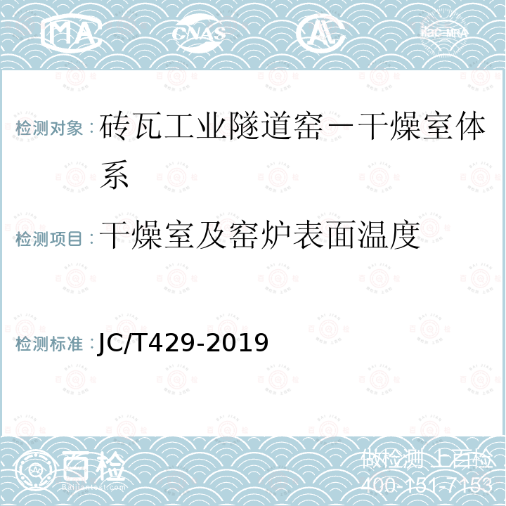 干燥室及窑炉表面温度 JC/T 429-2019 砖瓦工业隧道窑—干燥室体系热效率、单位热耗、单位煤耗计算方法