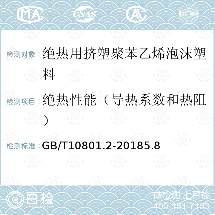 绝热性能（导热系数和热阻） GB/T 10801.1-2002 绝热用模塑聚苯乙烯泡沫塑料