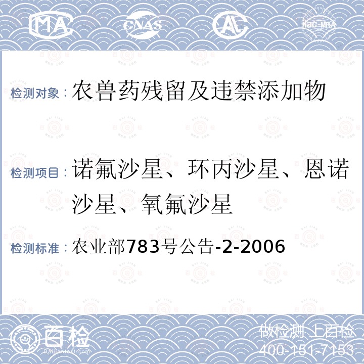 诺氟沙星、环丙沙星、恩诺沙星、氧氟沙星 水产品中诺氟沙星、盐酸环丙沙星、恩诺沙星残留量的测定 液相色谱法