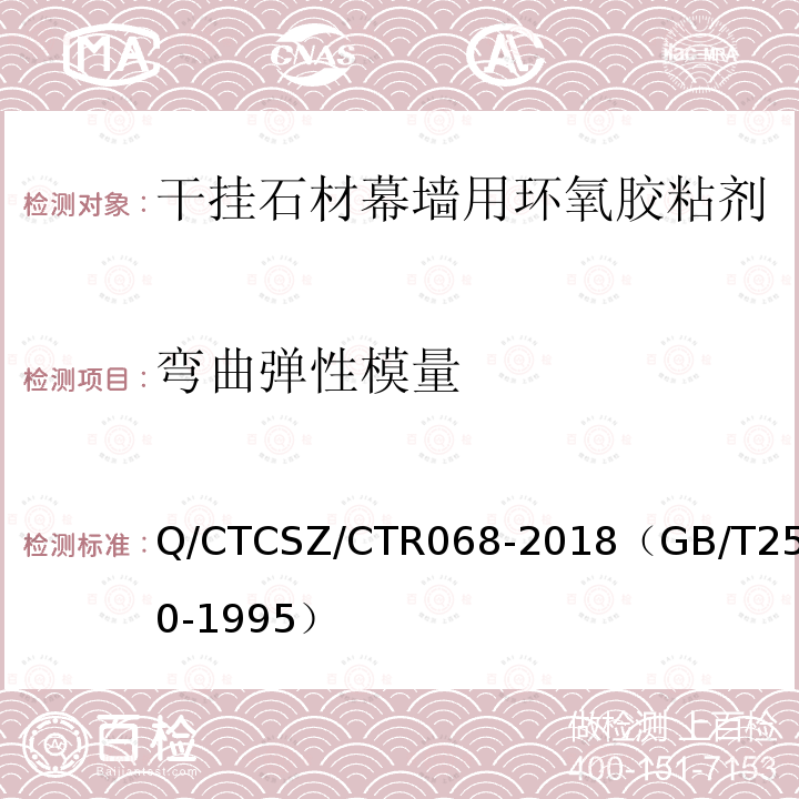 弯曲弹性模量 Q/CTCSZ/CTR068-2018（GB/T2570-1995） 树脂浇铸体弯曲性能试验方法