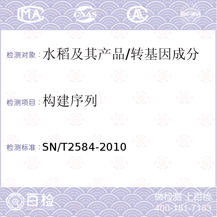 构建序列 SN/T 2584-2010 水稻及其产品中转基因成分 实时荧光PCR检测方法