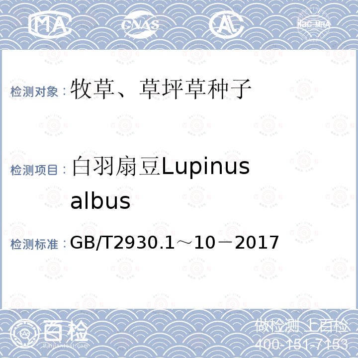 白羽扇豆Lupinus albus GB 2930-1982 牧草种子检验规程