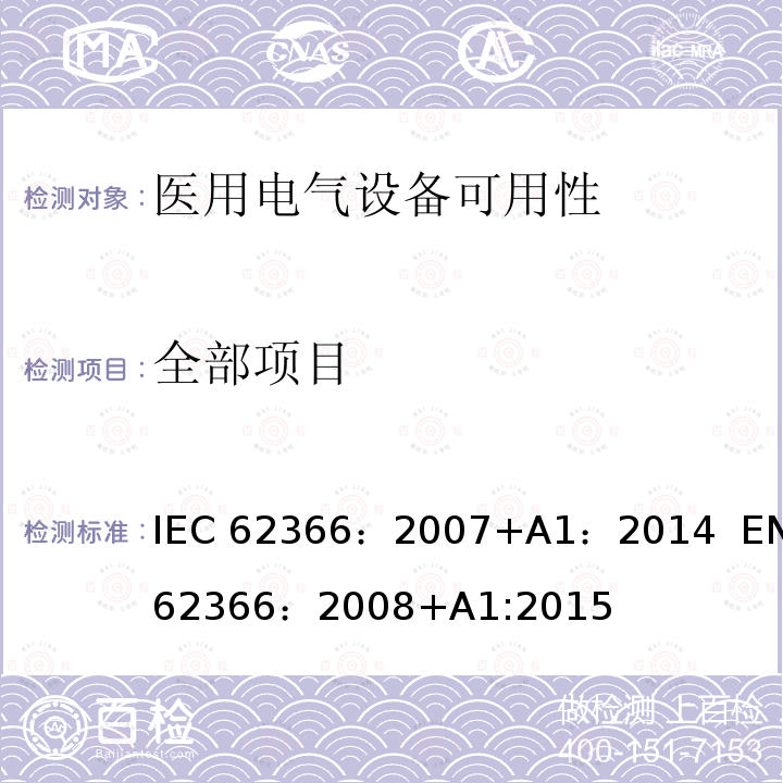全部项目 IEC 62366-2007 医疗设备 可用性工程学对医疗设备的应用