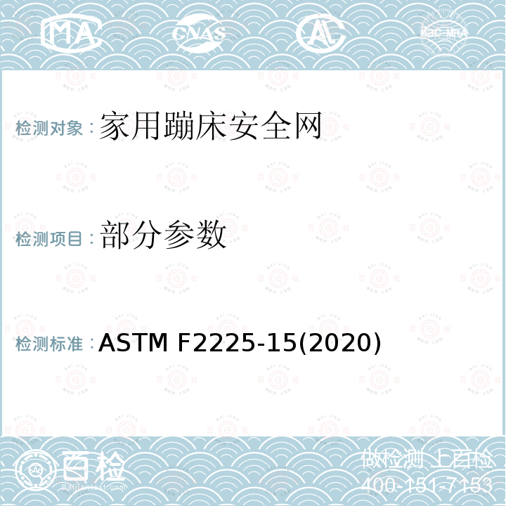 部分参数 ASTM F2225-15 针对于消费品级蹦床的安全网的的标准安全规范 (2020)