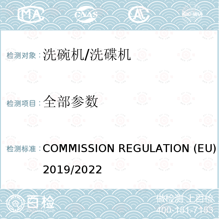 全部参数 EU 2019/2022 2019年10月1日欧盟委员会法规（EU）2019/2022 COMMISSION REGULATION (EU) 2019/2022