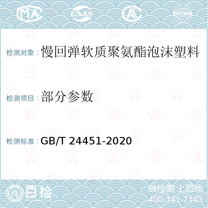 部分参数 GB/T 24451-2020 慢回弹软质聚氨酯泡沫塑料