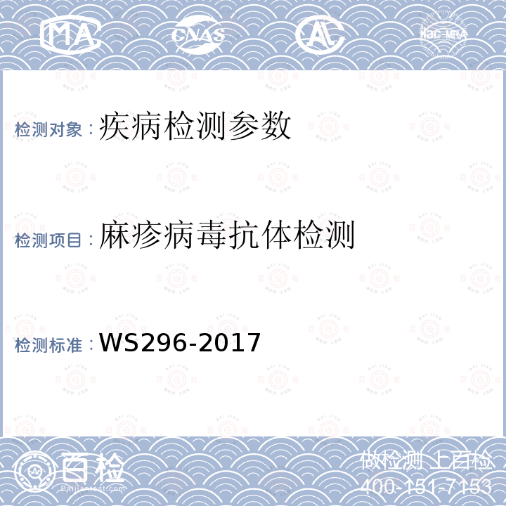 麻疹病毒抗体检测 麻疹诊断标准 WS296-2017 