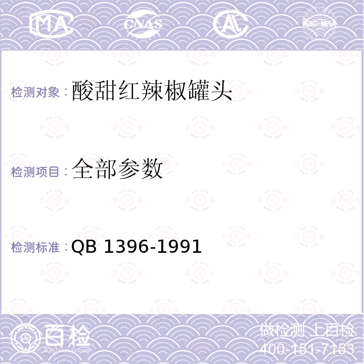 全部参数 《酸甜红辣椒罐头》QB 1396-1991