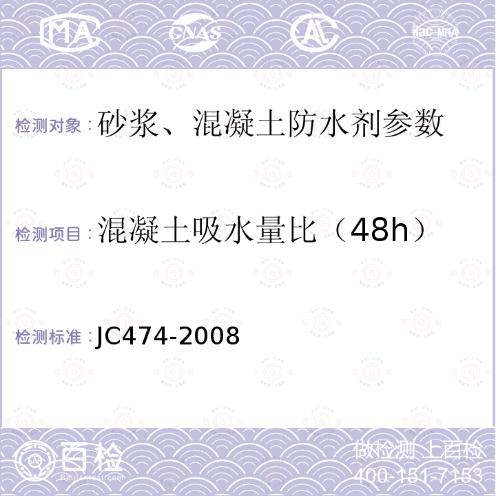 混凝土吸水量比（48h） JC474-2008 砂浆、混凝土防水剂