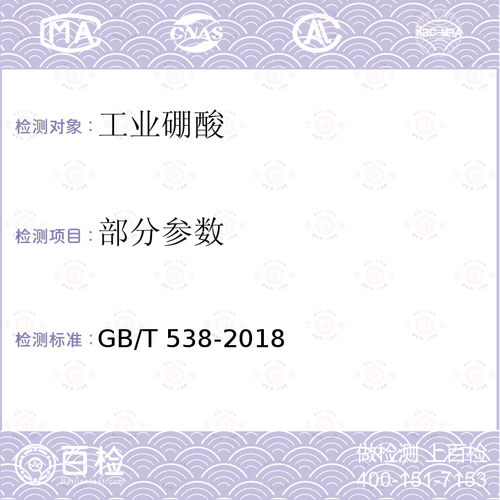 部分参数 GB/T 538-2018 工业硼酸