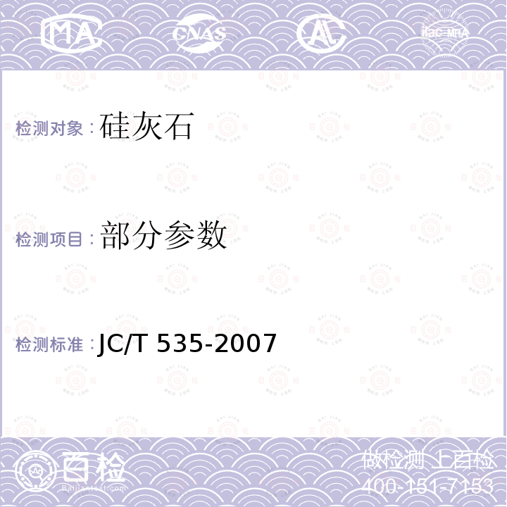 部分参数 JC/T 535-2007 硅灰石