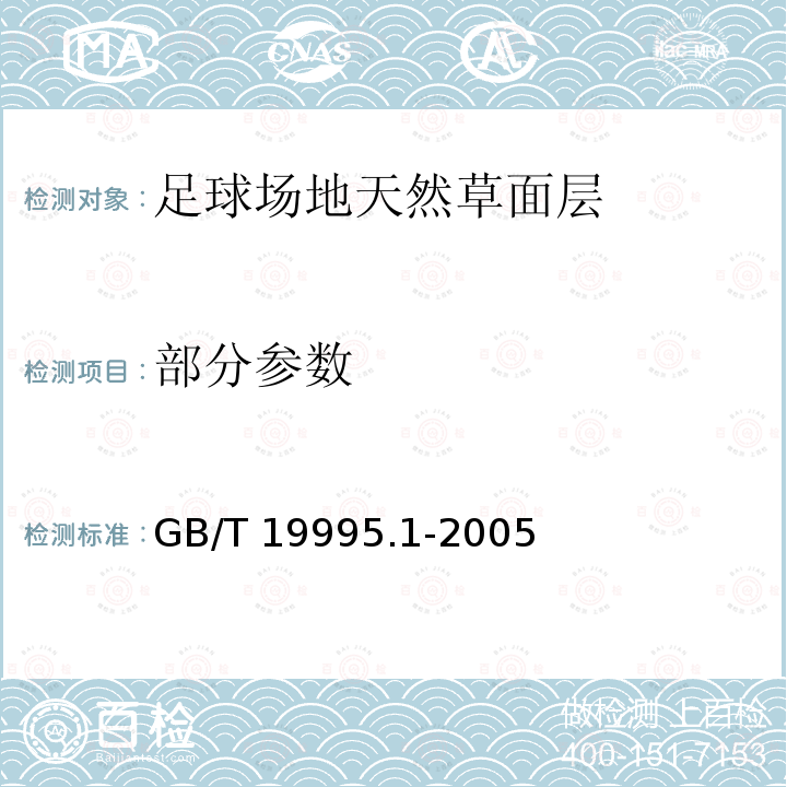 部分参数 GB/T 19995.1-2005 天然材料体育场地使用要求及检验方法 第l部分:足球场地天然草面层