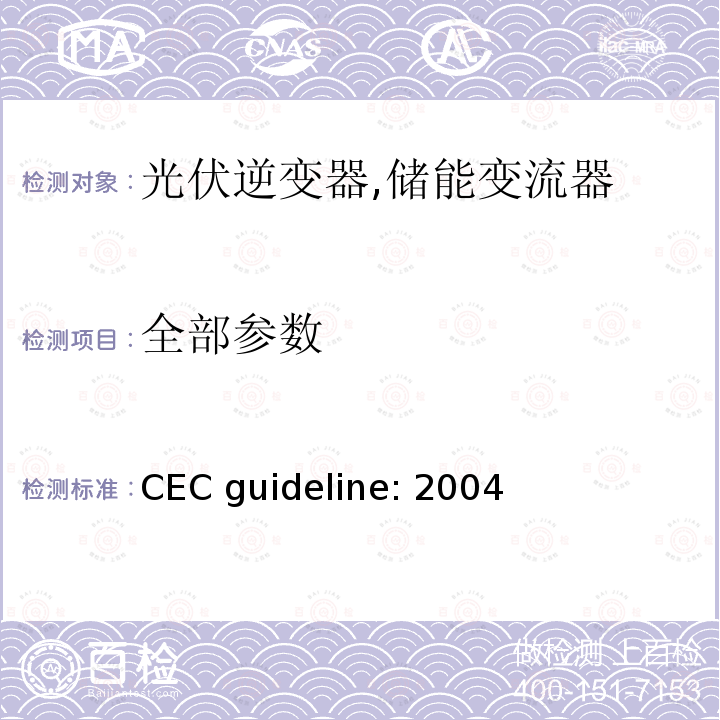 全部参数 光伏并网逆变器性能评估测试议案 (美国加利福尼亚州能源委员会) CEC guideline: 2004