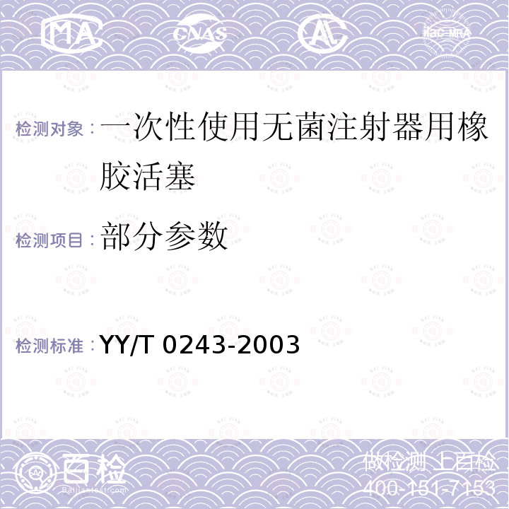 部分参数 YY/T 0243-2003 一次性使用无菌注射器用活塞