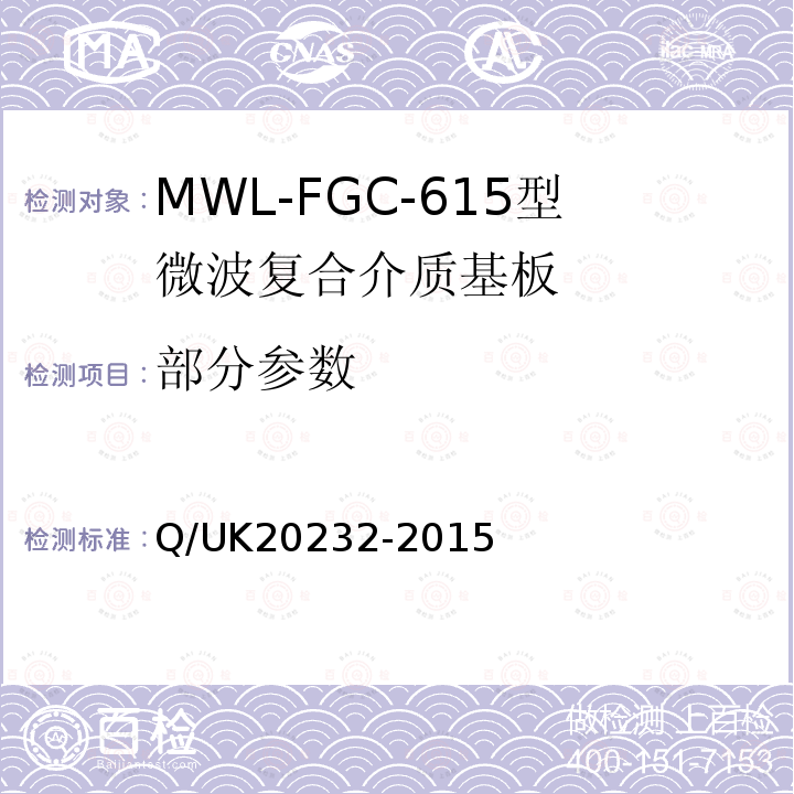 部分参数 20232-2015 MWL-FGC-615型微波复合介质基板详细规范 Q/UK