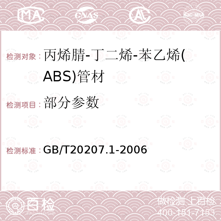 部分参数 GB/T 20207.1-2006 丙烯腈-丁二烯－苯乙烯(ABS)压力管道系统 第1部分:管材