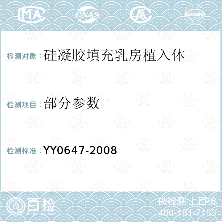 部分参数 YY 0647-2008 无源外科植入物 乳房植入物的专用要求