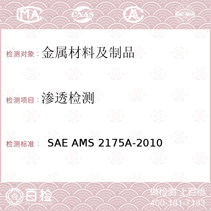 渗透检测 铸件 分类和检验   SAE AMS 2175A-2010