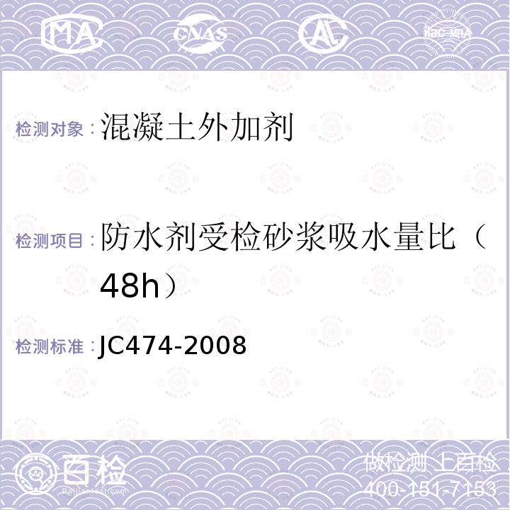 防水剂受检砂浆吸水量比（48h） 砂浆、混凝土防水剂 （JC474-2008）