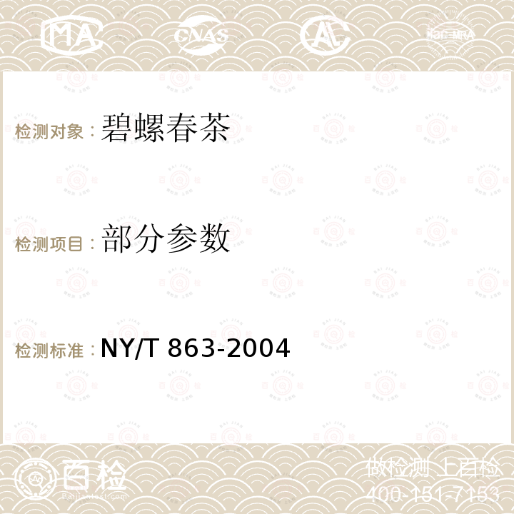 部分参数 NY/T 863-2004 碧螺春茶