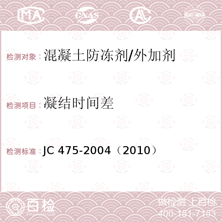 凝结时间差 混凝土防冻剂/JC 475-2004（2010）