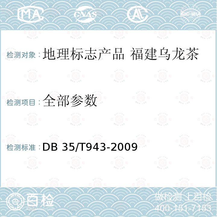 全部参数 DB35/T 943-2009 地理标志产品 福建乌龙茶