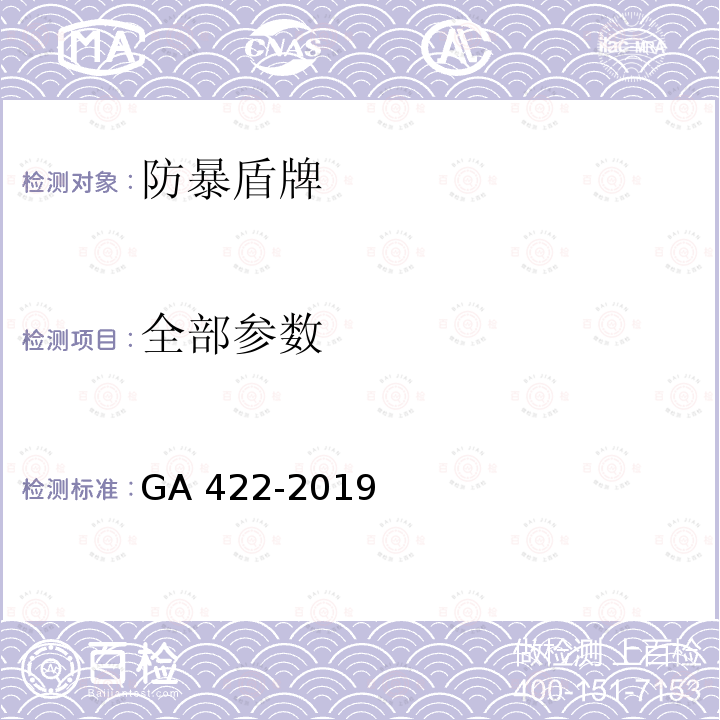 全部参数 《防暴盾牌》 GA 422-2019