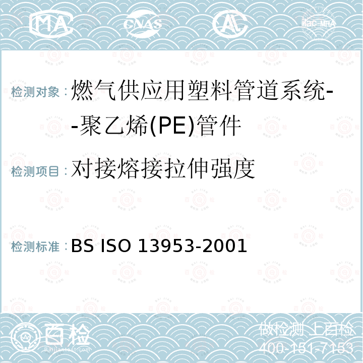 对接熔接拉伸强度 聚乙烯管和配件.从对焊接头测定抗拉强度和试样的断裂形式 BS ISO 13953-2001