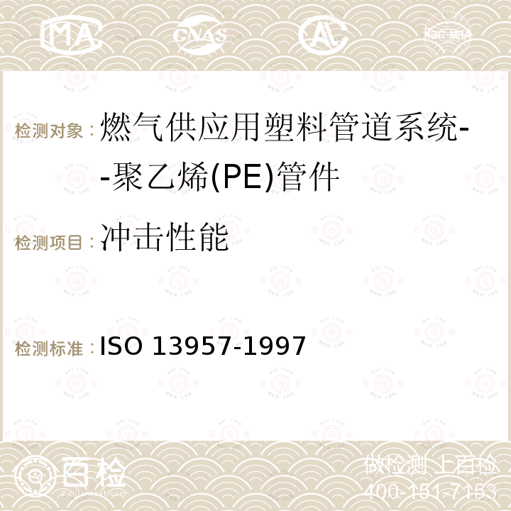 冲击性能 塑料管和配件.聚乙烯(PE)敲击T.抗冲击试验方法 ISO 13957-1997