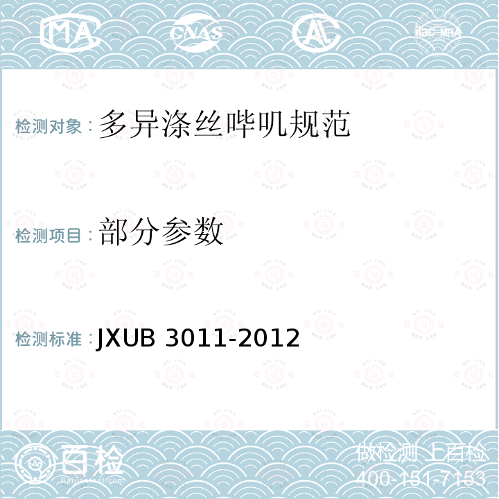 部分参数 多异涤丝哔叽规范 JXUB 3011-2012