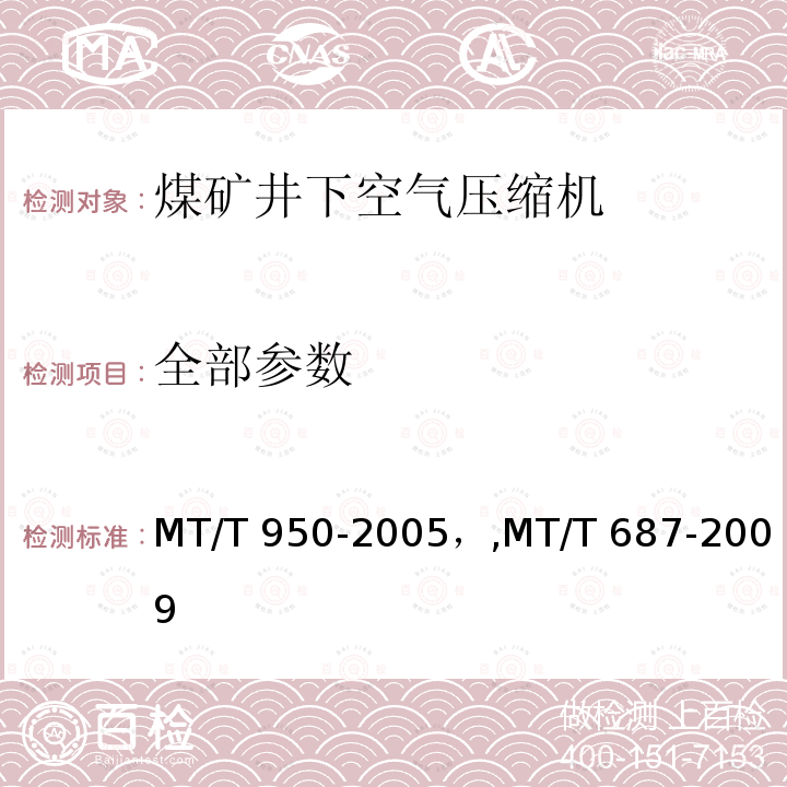 全部参数 MT/T 950-2005 【强改推】煤矿井下空气压缩机安全技术检验规范