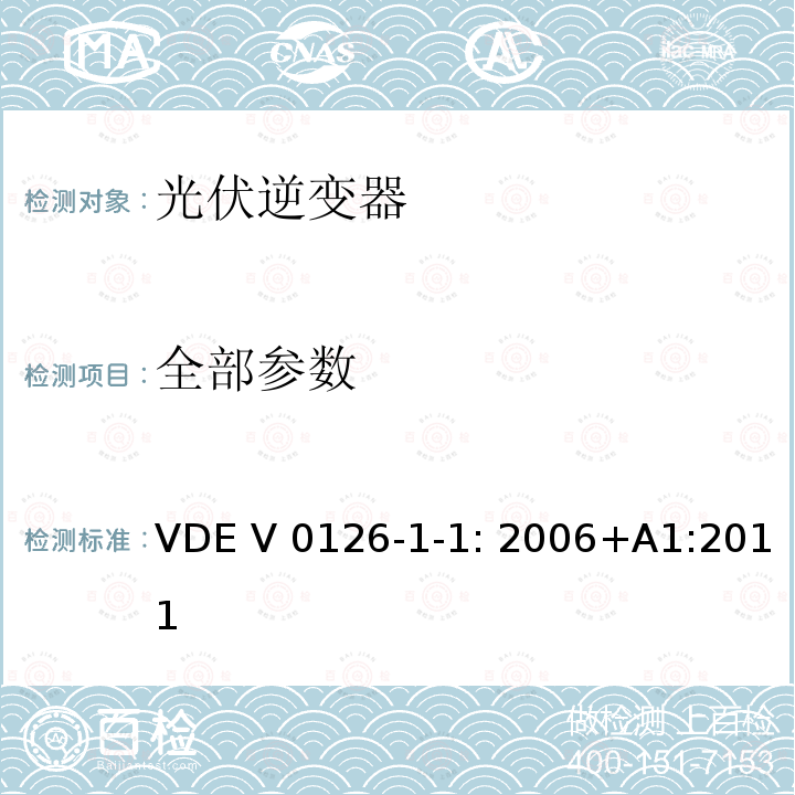 全部参数 用于发电机与并网电源自动切断设备 VDE V 0126-1-1: 2006+A1:2011