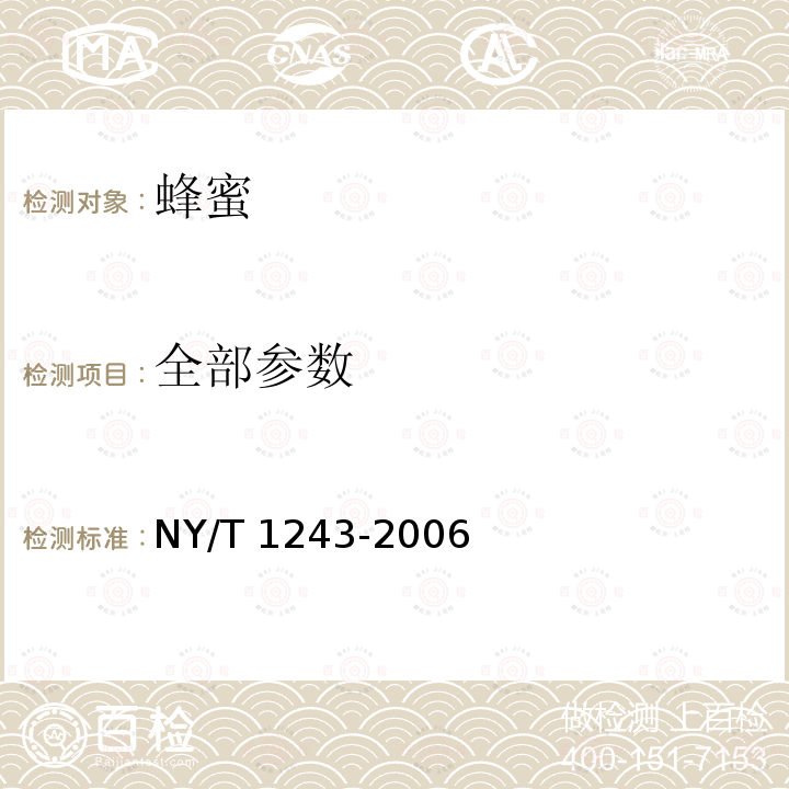 全部参数 NY/T 1243-2006 蜂蜜中农药残留限量(一)
