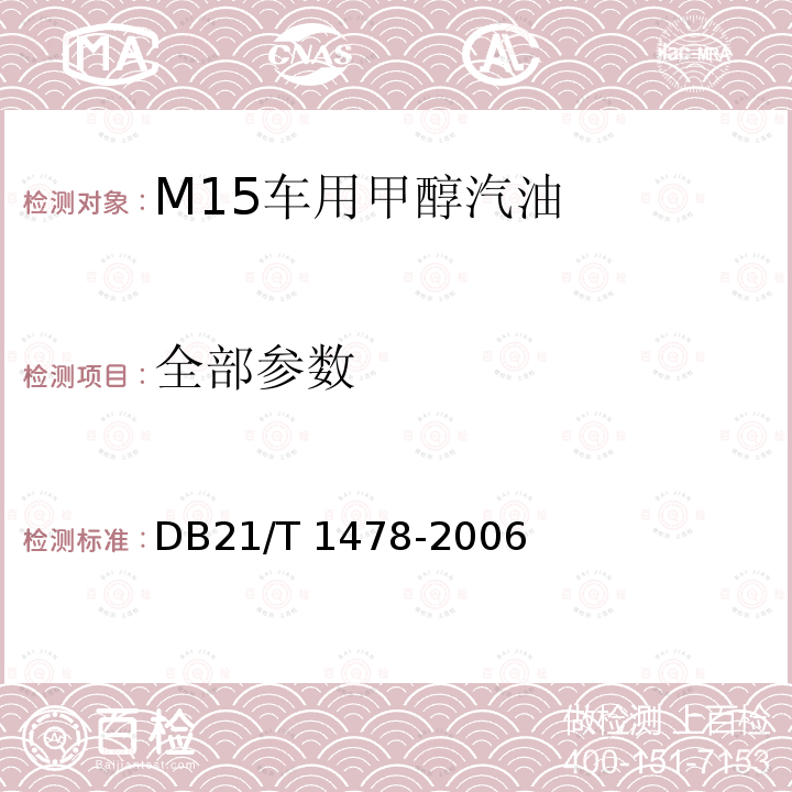 全部参数 M15车用甲醇汽油 DB21/T 1478-2006