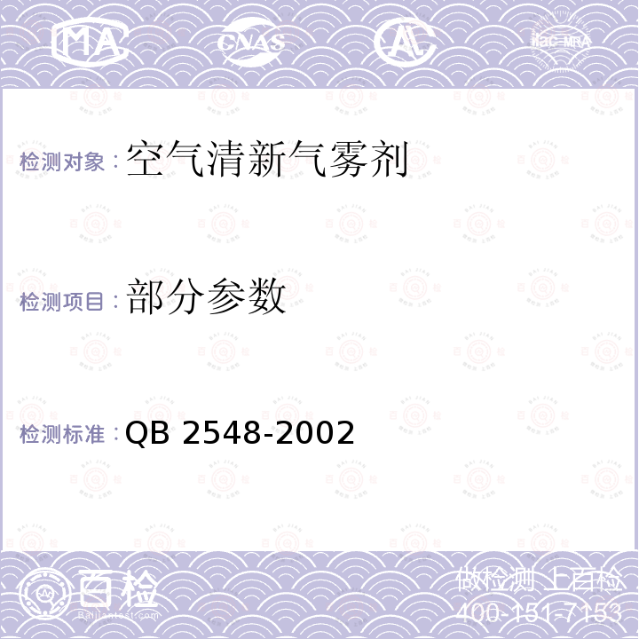 部分参数 空气清新气雾剂 QB 2548-2002
