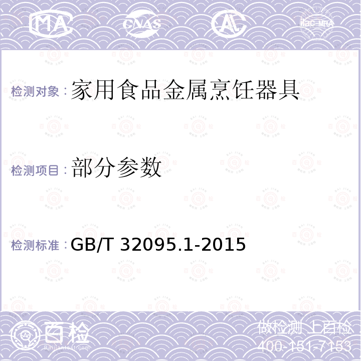 部分参数 GB/T 32095.1-2015 家用食品金属烹饪器具不粘表面性能及测试规范 第1部分:性能通用要求