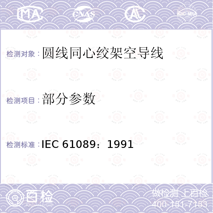 部分参数 IEC 61089-1991 圆线同心绞架空导线
