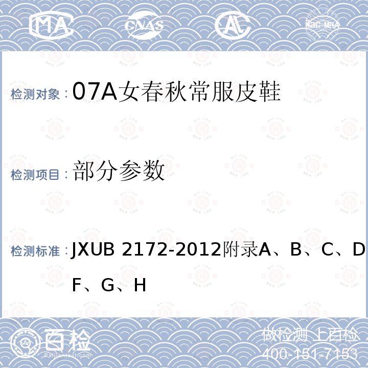 部分参数 JXUB 2172-2012 07A女春秋常服皮鞋规范 
附录A、B、C、D、E、F、G、H