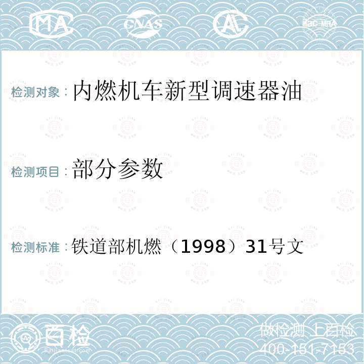 部分参数 铁道部机燃（1998）31号文 内燃机车新型调速器油  附件一