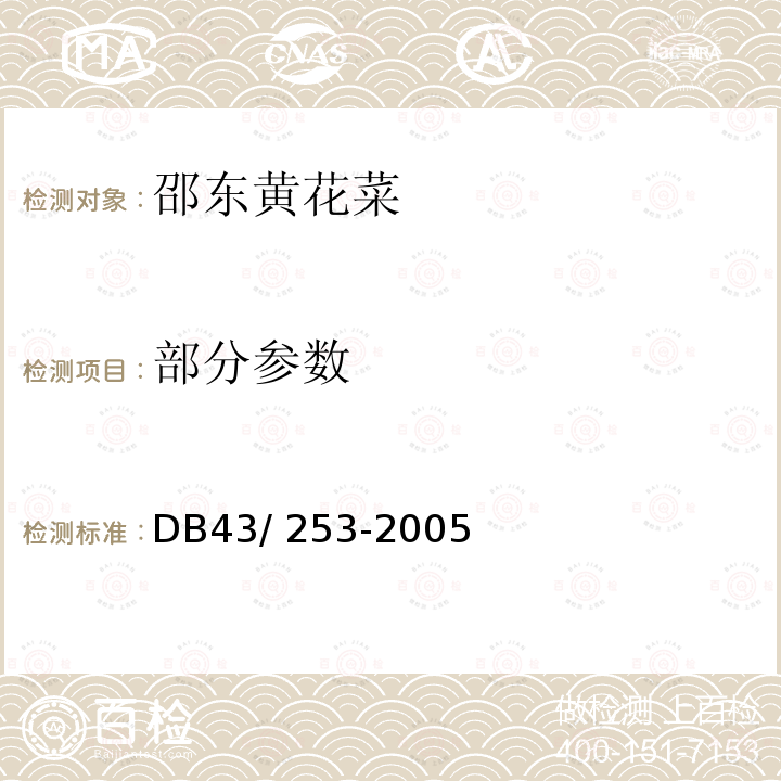 部分参数 邵东黄花菜 DB43/ 253-2005