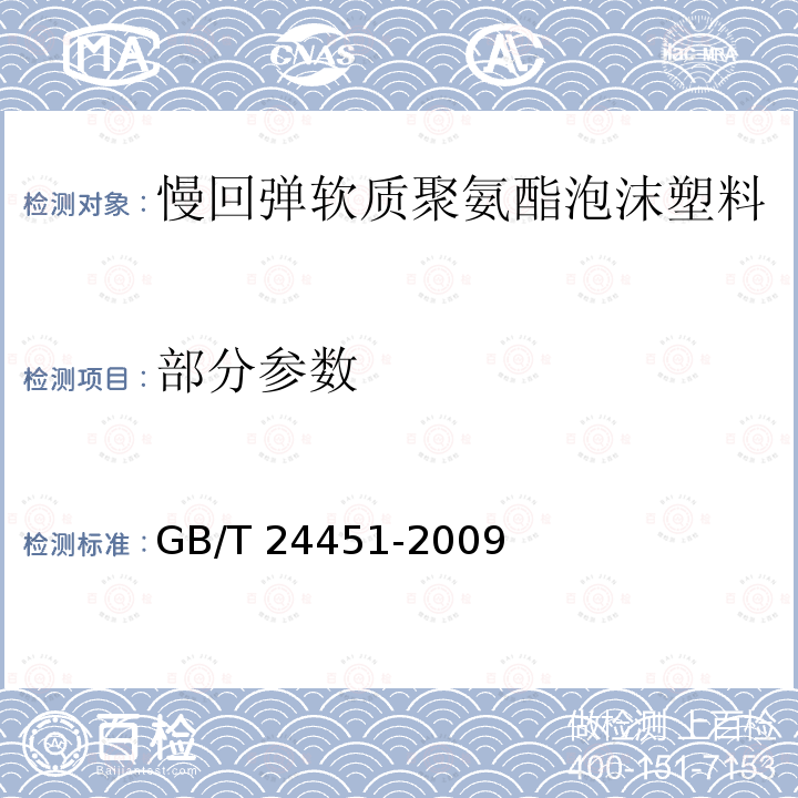 部分参数 GB/T 24451-2009 慢回弹软质聚氨酯泡沫塑料