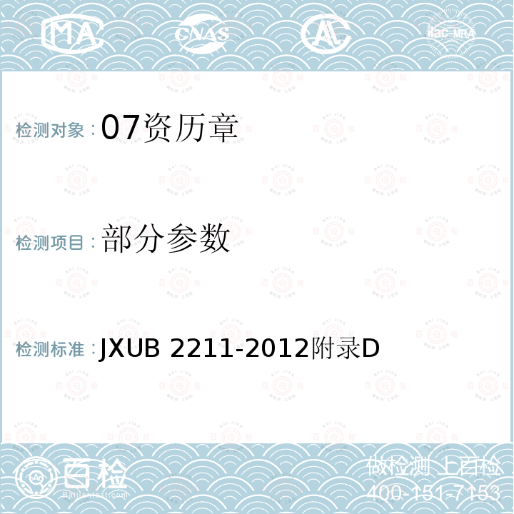 部分参数 JXUB 2211-2012 07资历章规范 
附录D