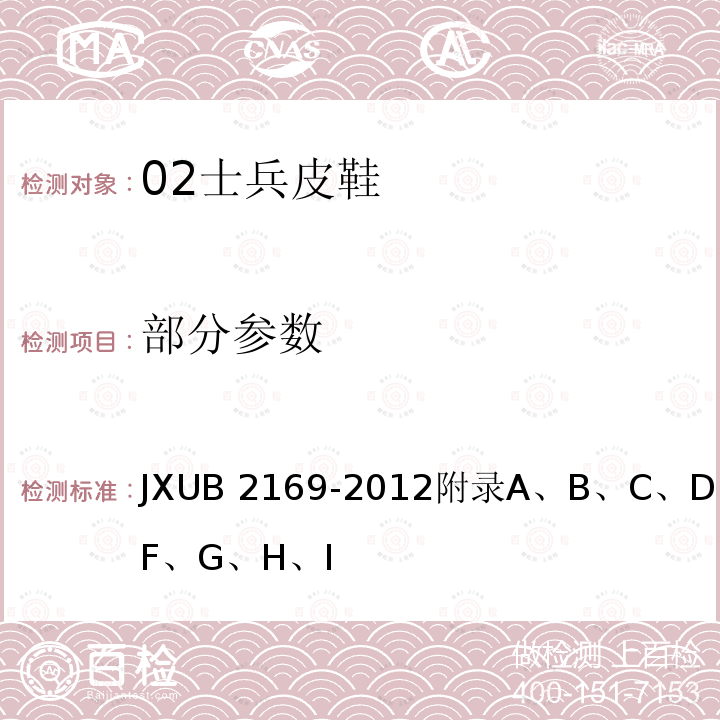 部分参数 JXUB 2169-2012 02士兵皮鞋规范 
附录A、B、C、D、E、F、G、H、I