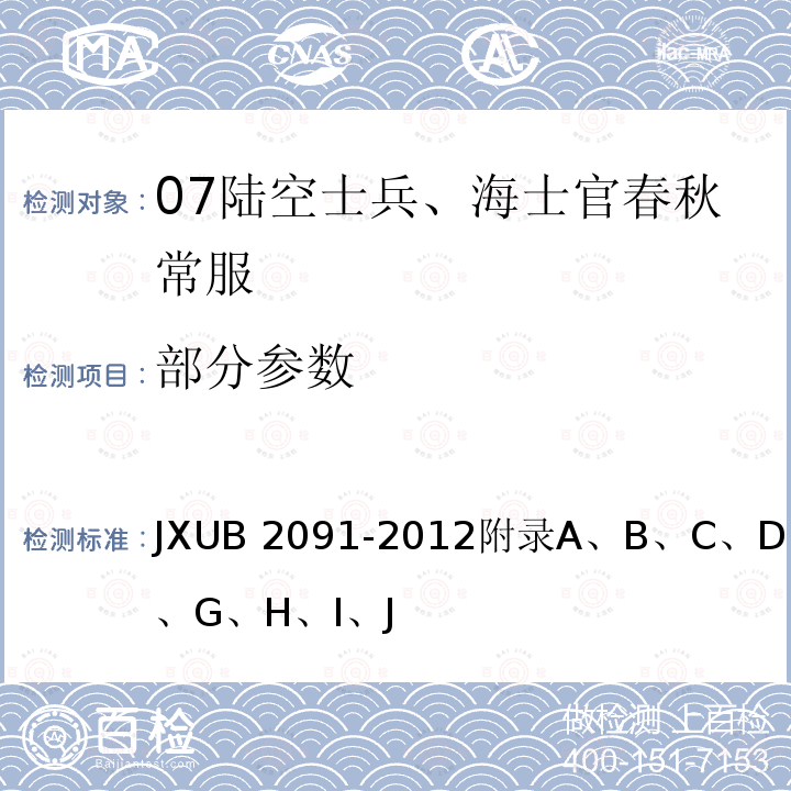 部分参数 JXUB 2091 07陆空士兵、海士官春秋常服规范 -2012附录A、B、C、D、E、F、G、H、I、J