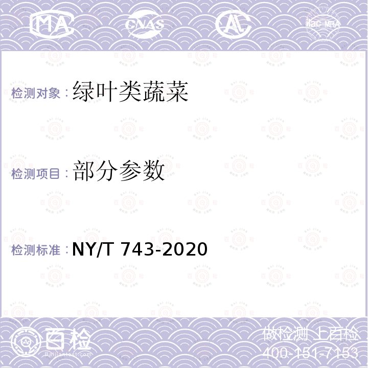 部分参数 NY/T 743-2020 绿色食品 绿叶类蔬菜